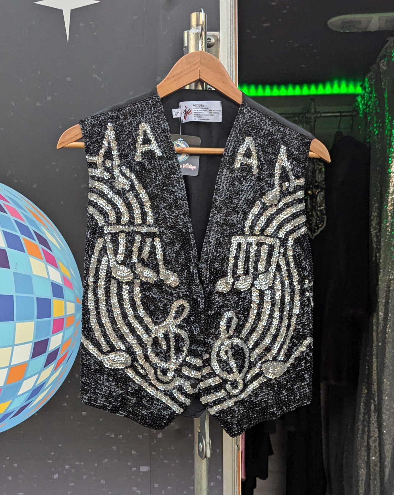 JC Vintage Vest Sequin Music Note Design