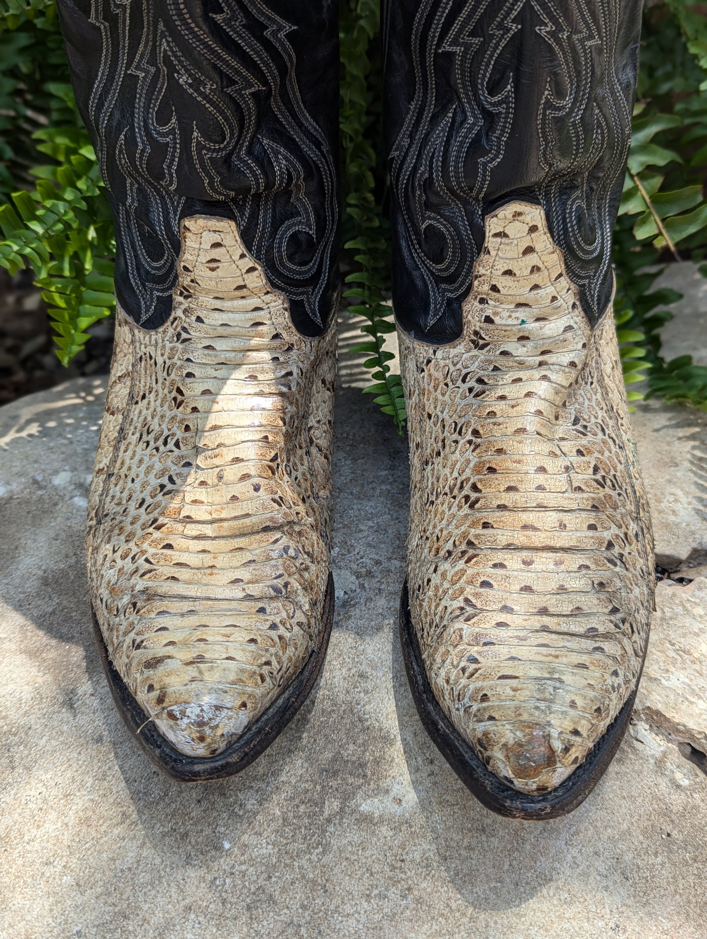 Tony Lama Vintage Snakeskin and Leather Cowboy Boots - Size 9.5D