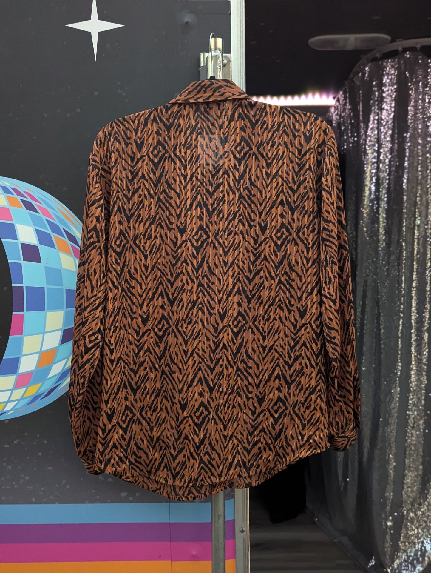Laura & Jayne Collection Vintage Blouse Sheer Tiger Print Long Sleeve
