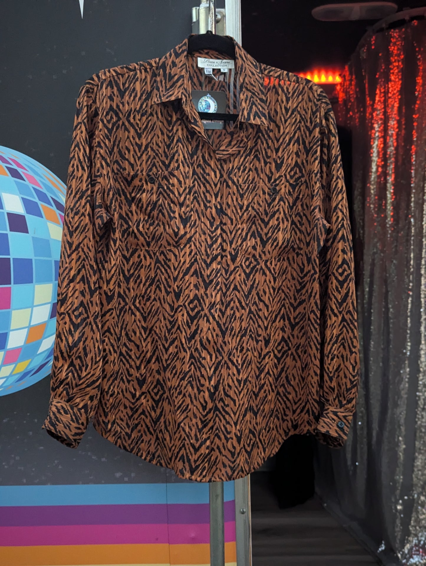 Laura & Jayne Collection Vintage Blouse Sheer Tiger Print Long Sleeve