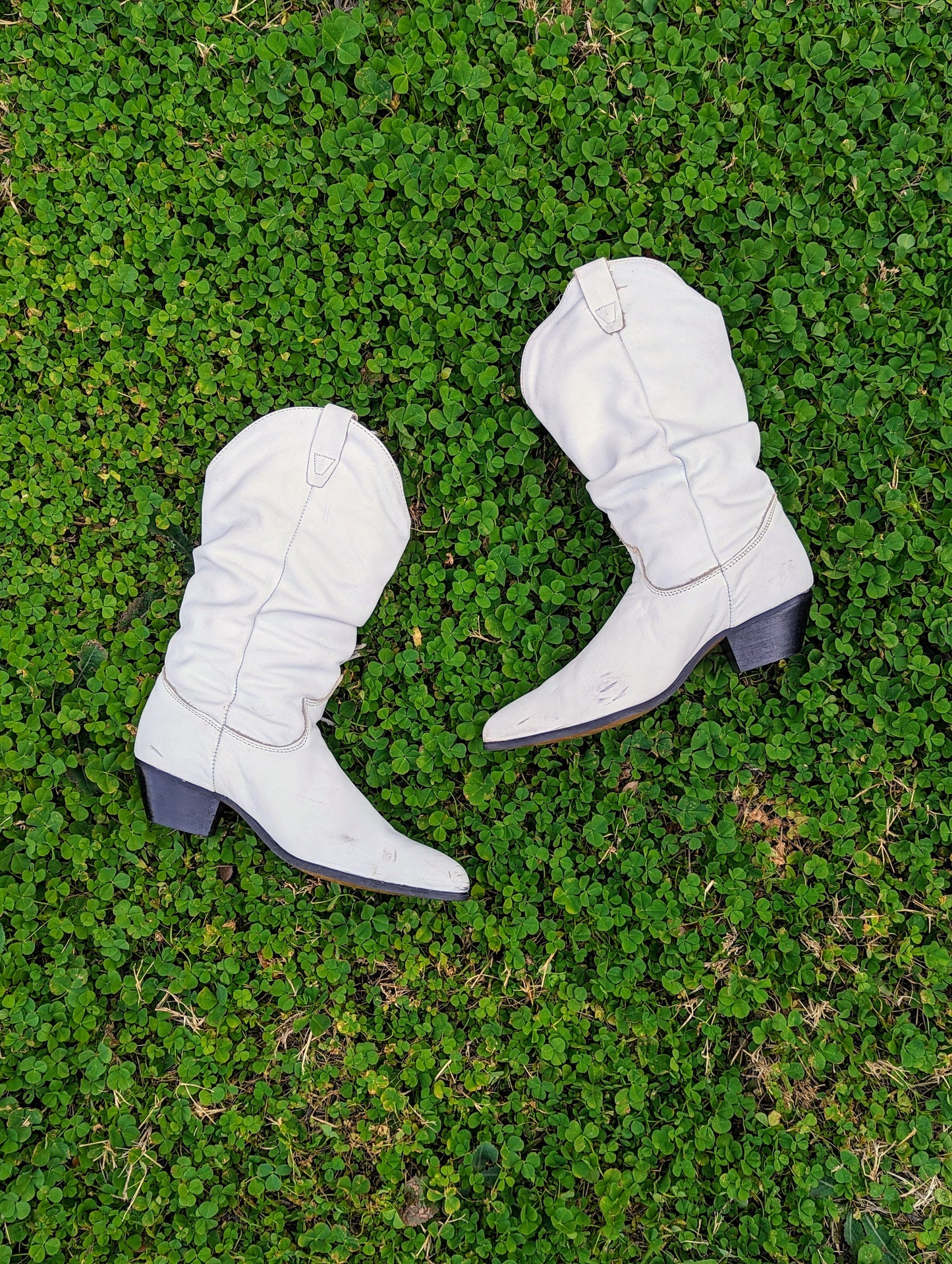 Rodeo Drive Vintage White Leather Fringe Cowgirl Boots - Size 6.5
