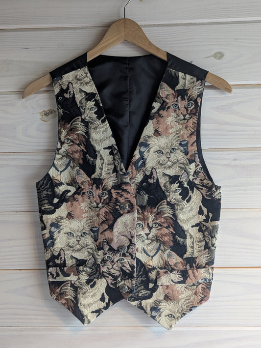 90's Vintage Cat Tapestry Vest