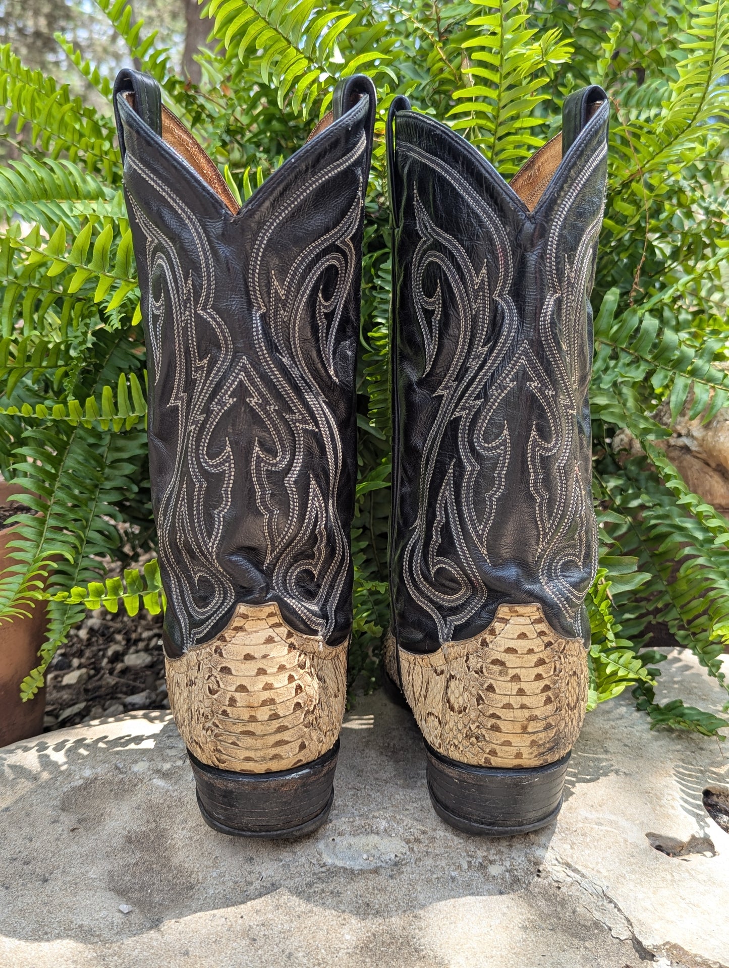 Tony Lama Vintage Snakeskin and Leather Cowboy Boots - Size 9.5D