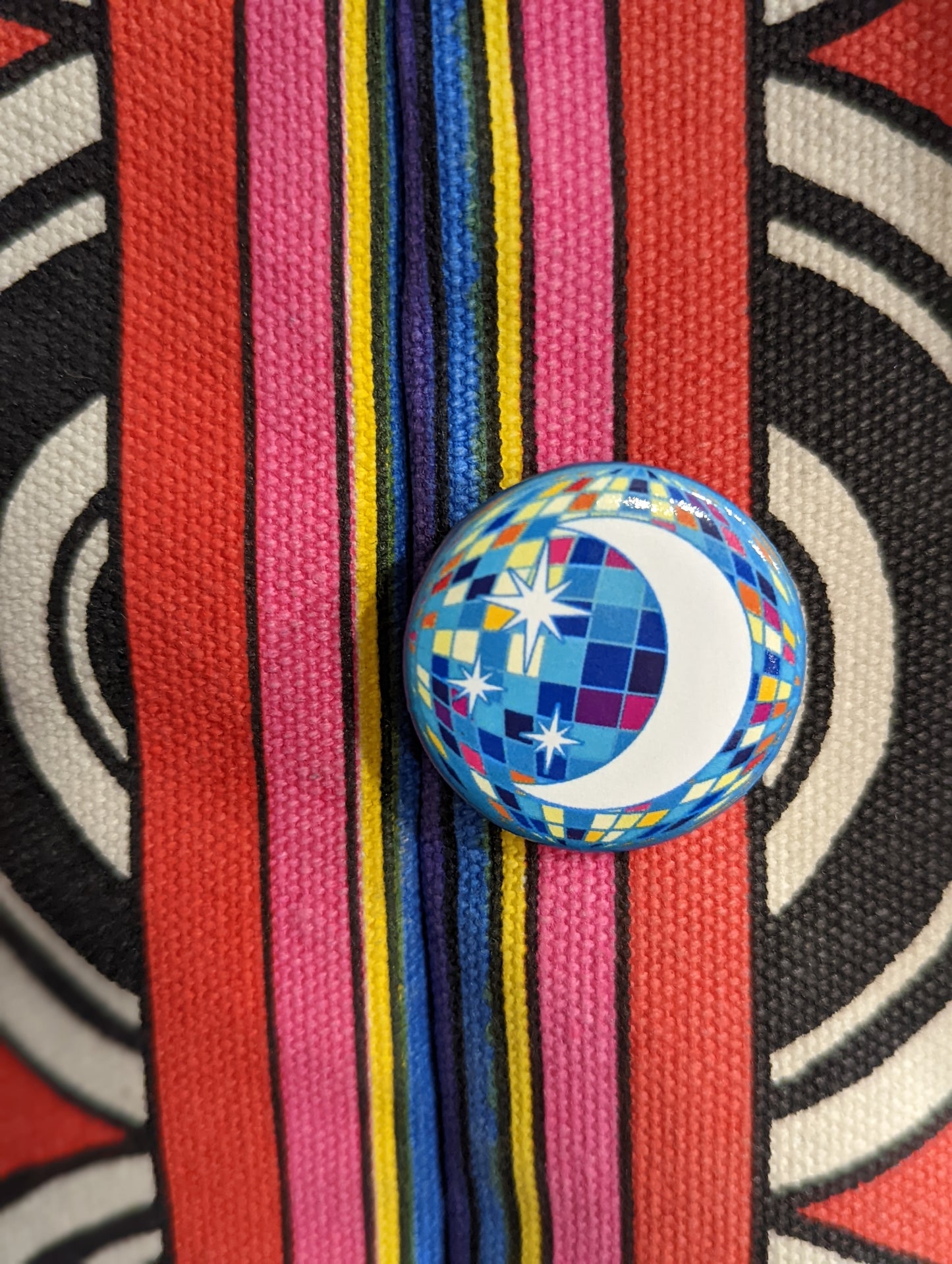 Disco Moon Button Pin 1.25"