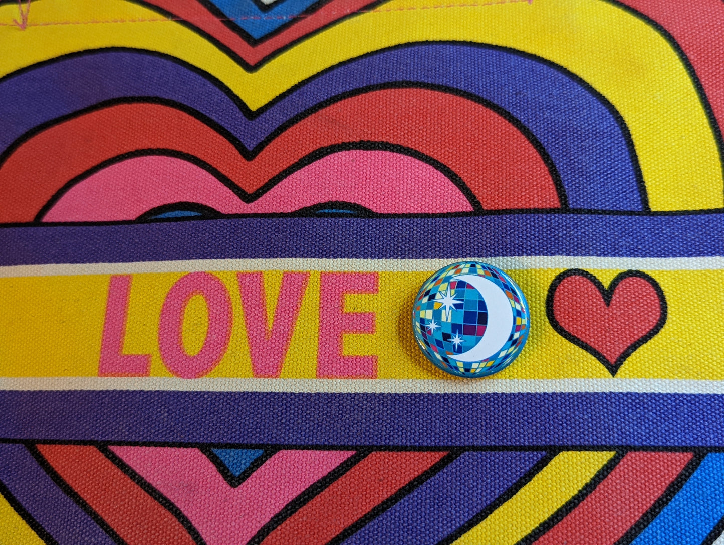 Disco Moon Button Pin 1.25"