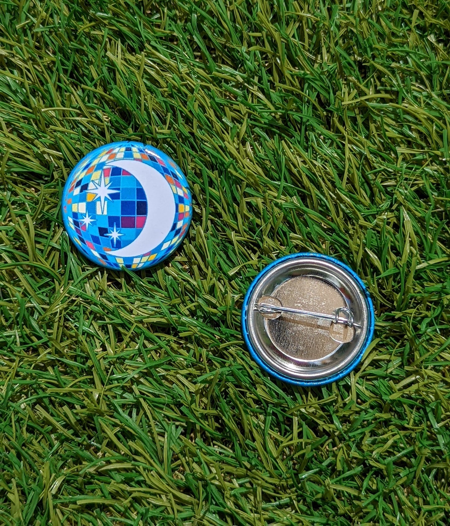 Disco Moon Button Pin 1.25"