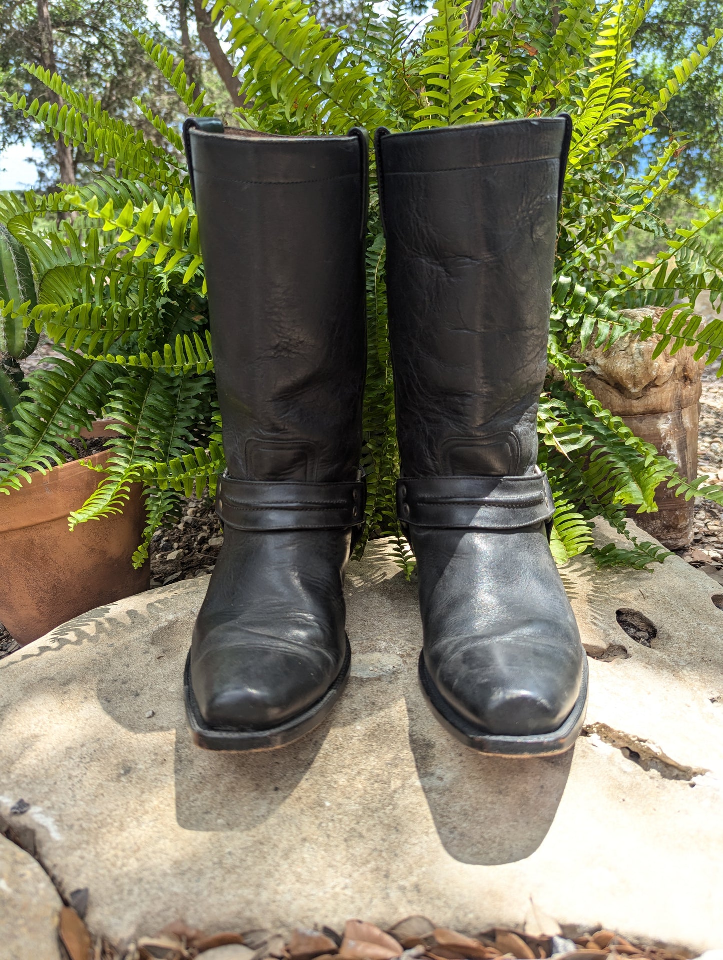 Vintage McAllen Black Leather Harness Biker Boots