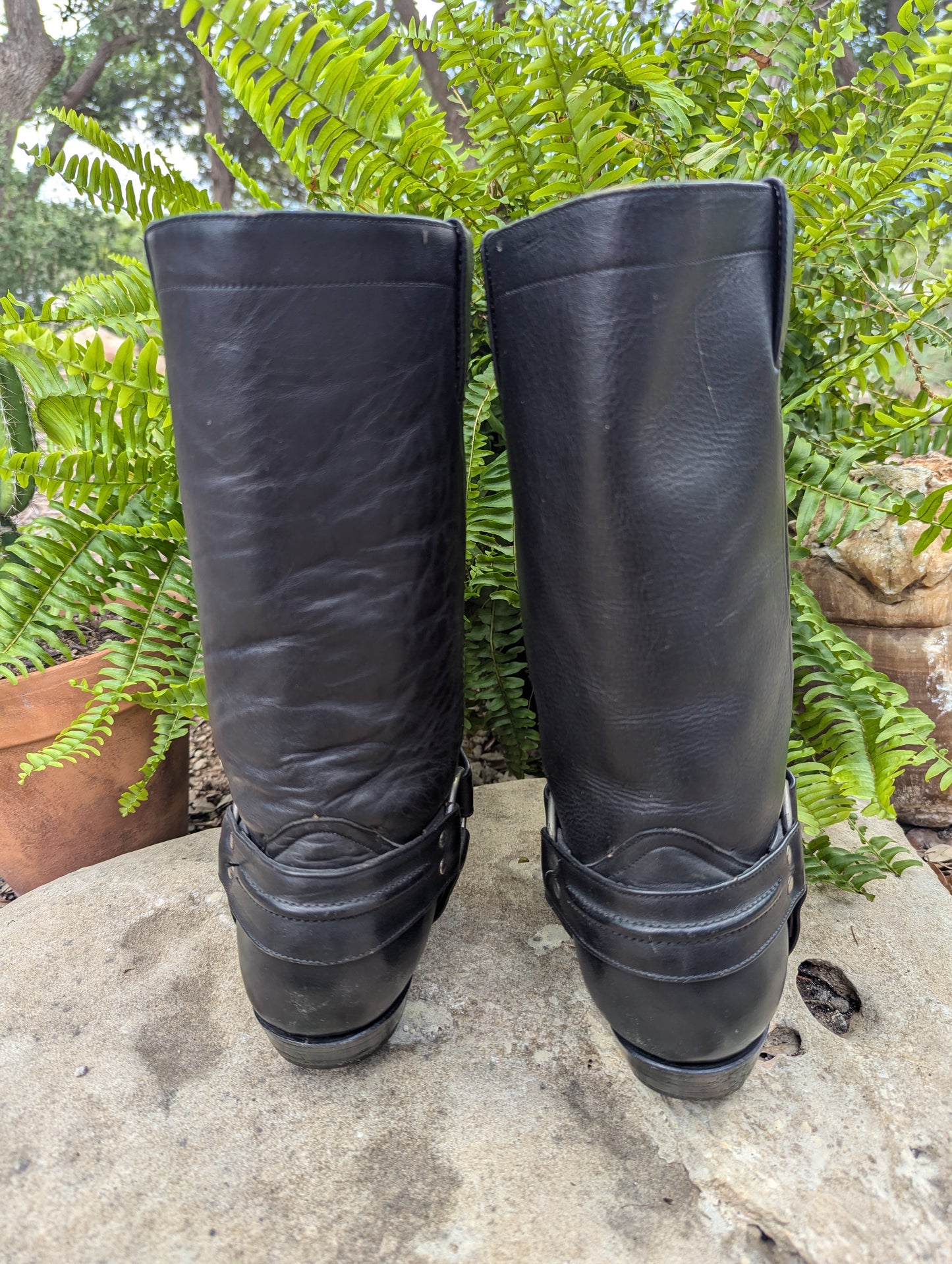 Vintage McAllen Black Leather Harness Biker Boots