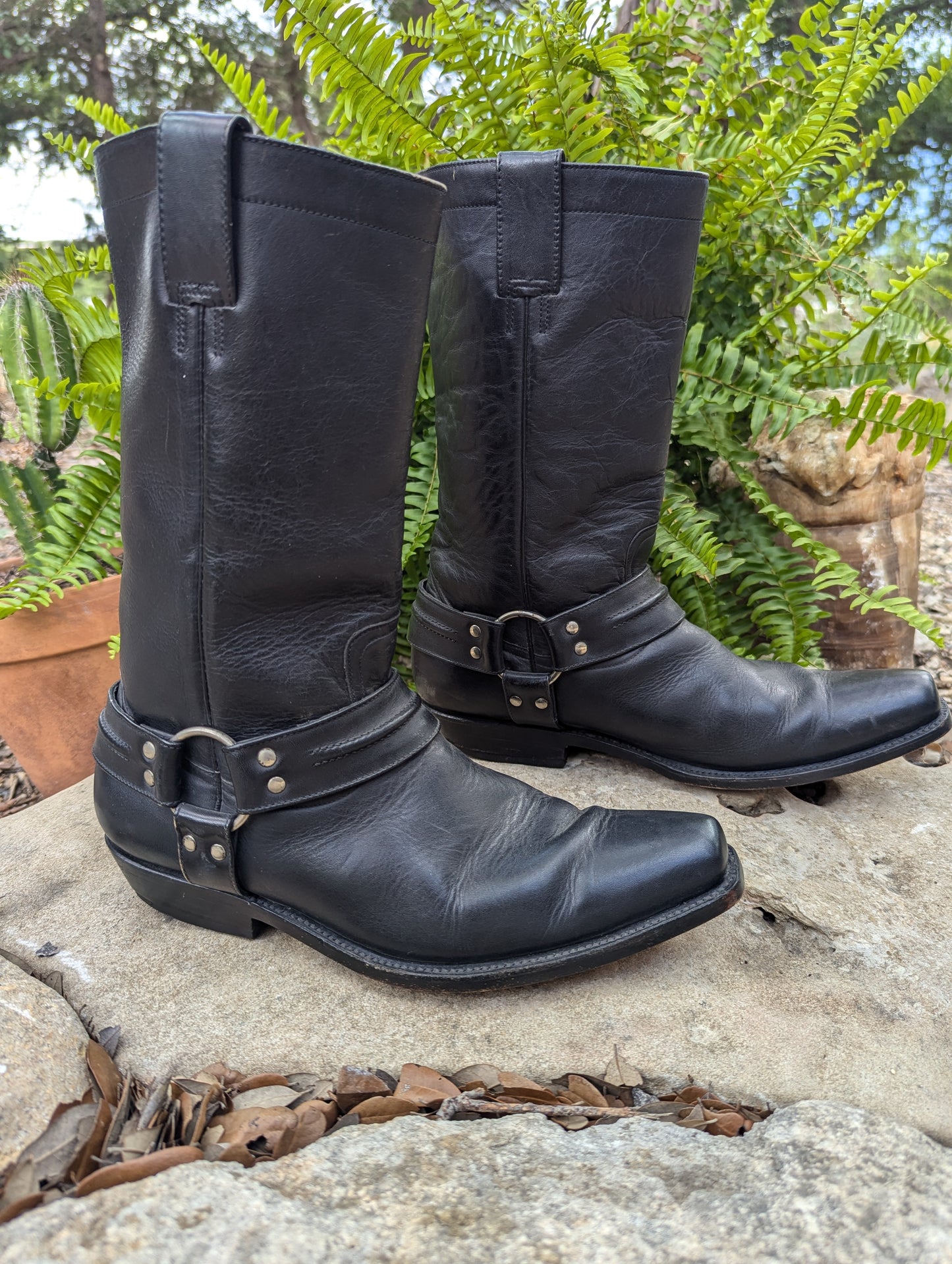 Vintage McAllen Black Leather Harness Biker Boots