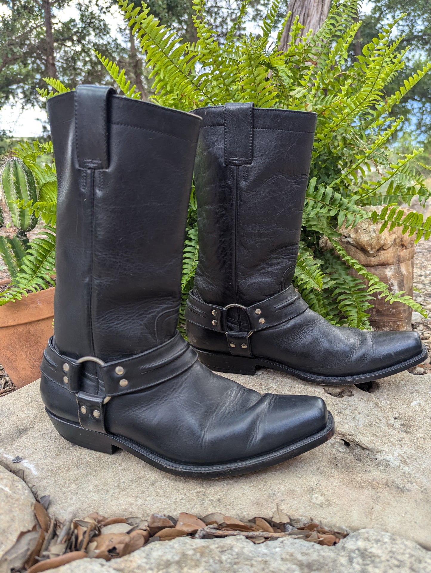 Vintage McAllen Black Leather Harness Biker Boots