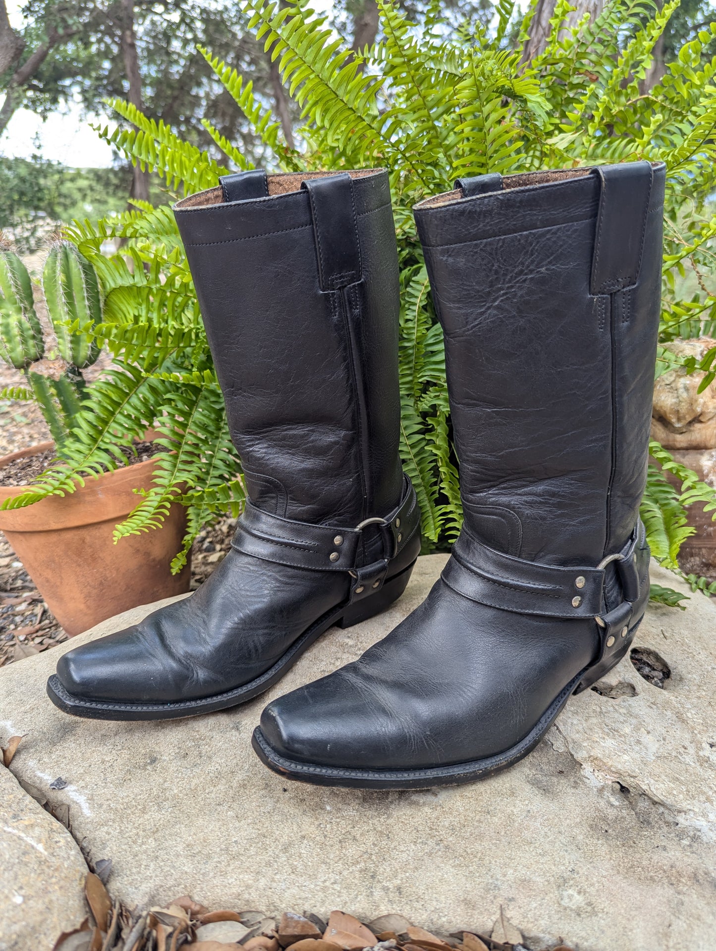 Vintage McAllen Black Leather Harness Biker Boots