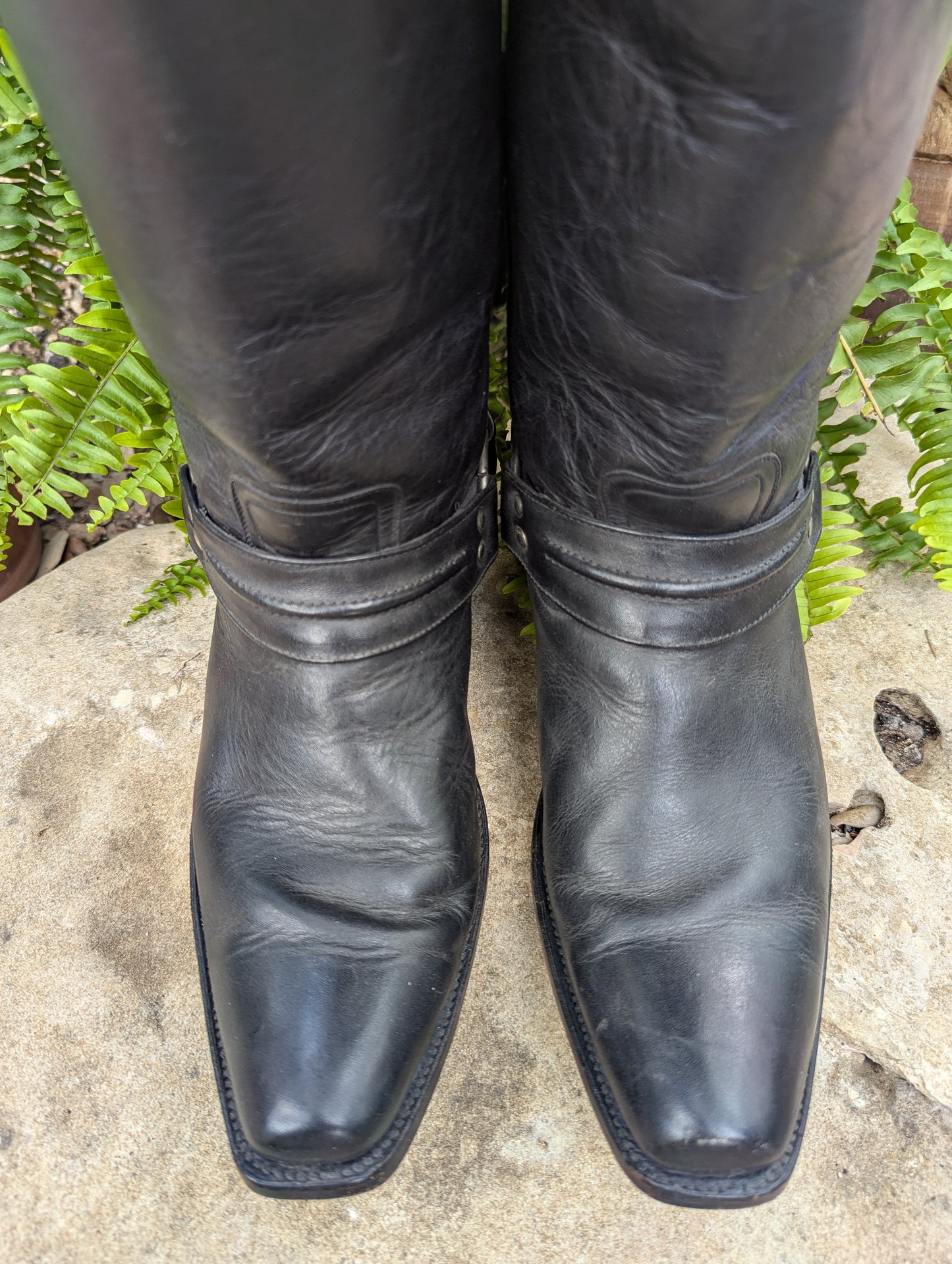 Vintage McAllen Black Leather Harness Biker Boots