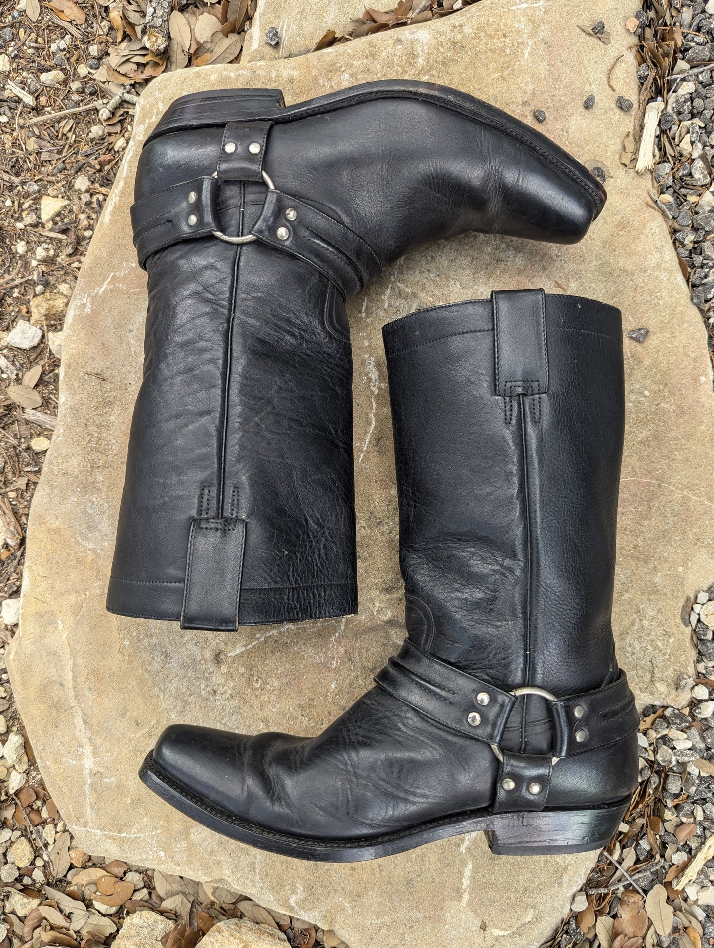 Vintage McAllen Black Leather Harness Biker Boots