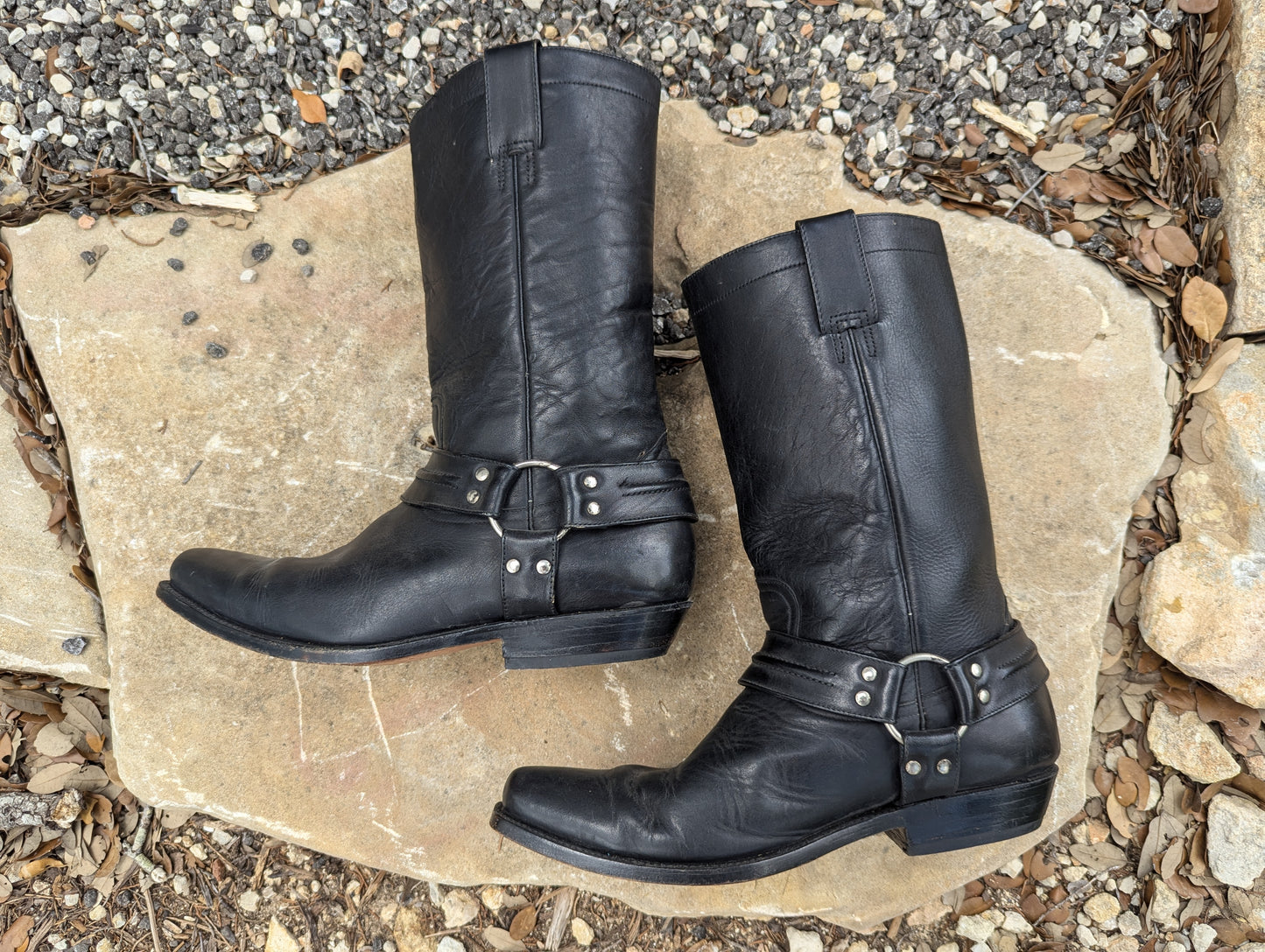 Vintage McAllen Black Leather Harness Biker Boots