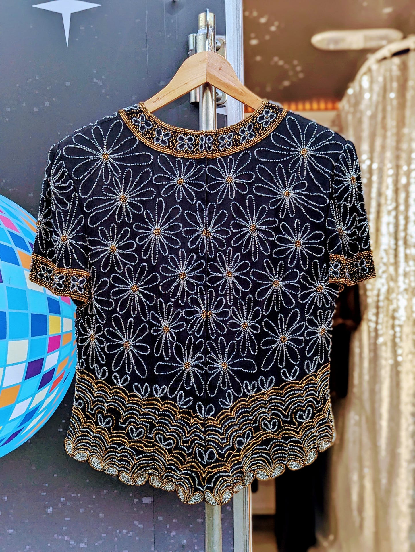 80's Vintage Papell Boutique Beaded Silk Floral Blouse