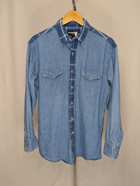 80's Wrangler Chambray and Plaid Long Sleeve Western Shirt