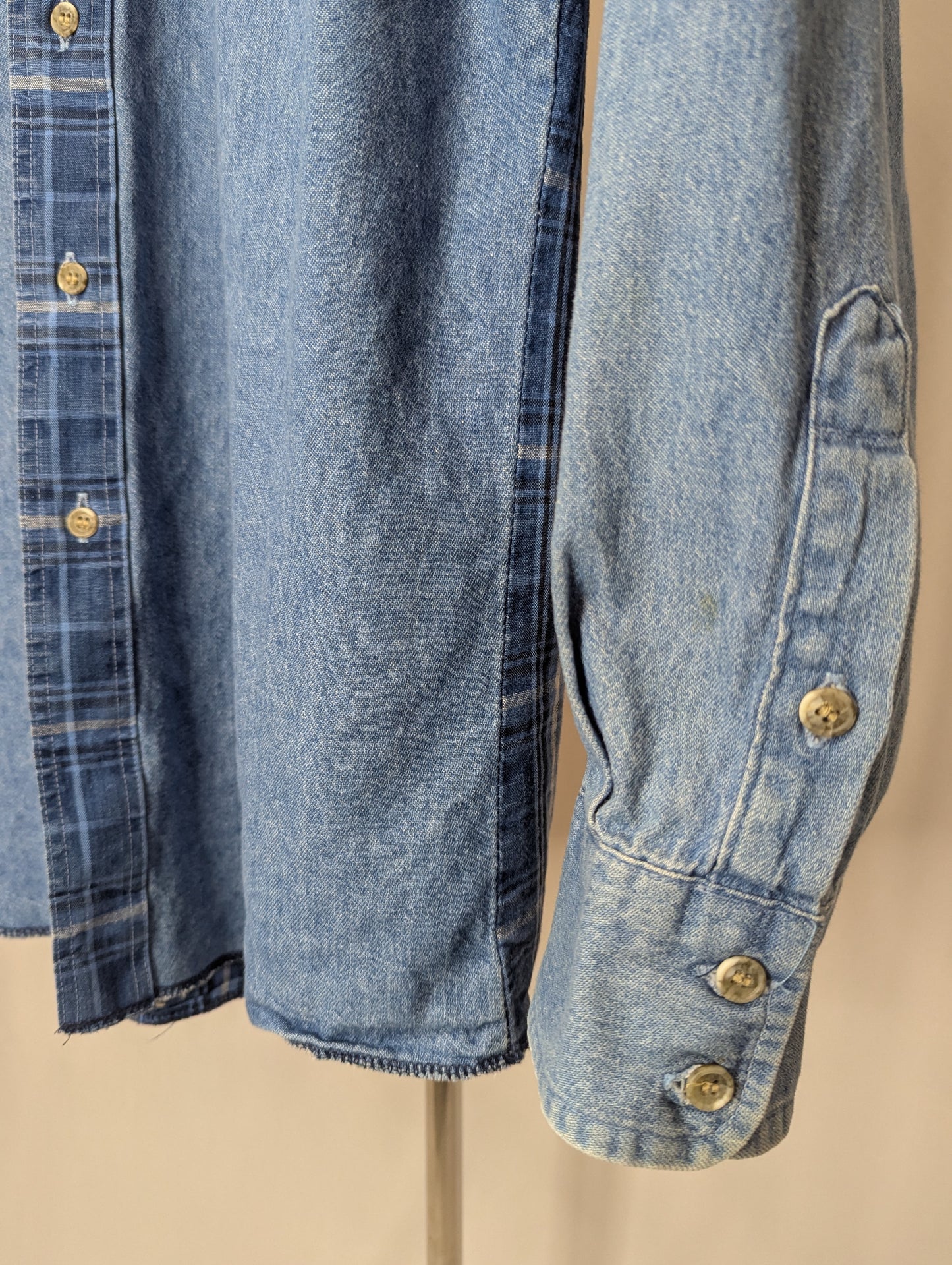 80's Wrangler Chambray and Plaid Long Sleeve Western Shirt