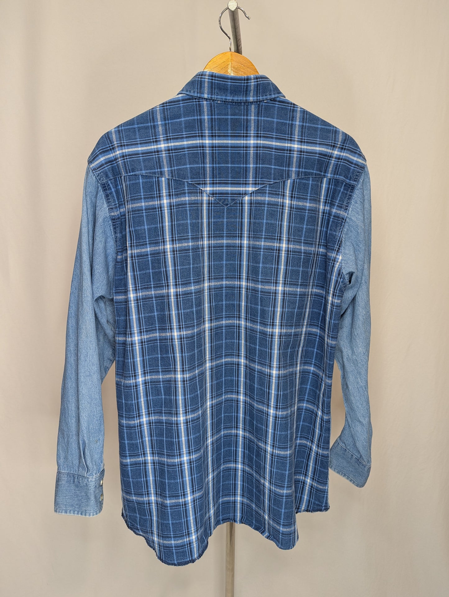 80's Wrangler Chambray and Plaid Long Sleeve Western Shirt