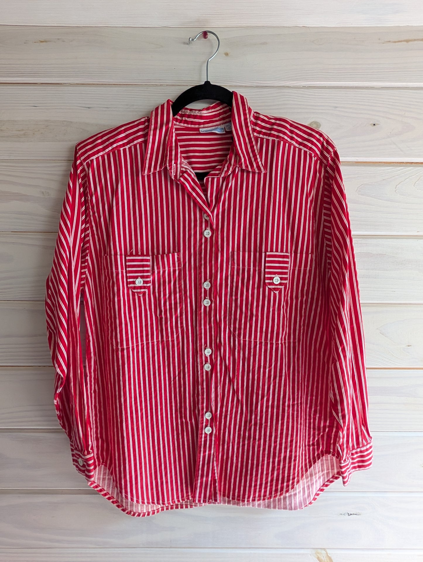 80's Vintage Pinot Noir Red and White Striped Long Sleeve Shirt