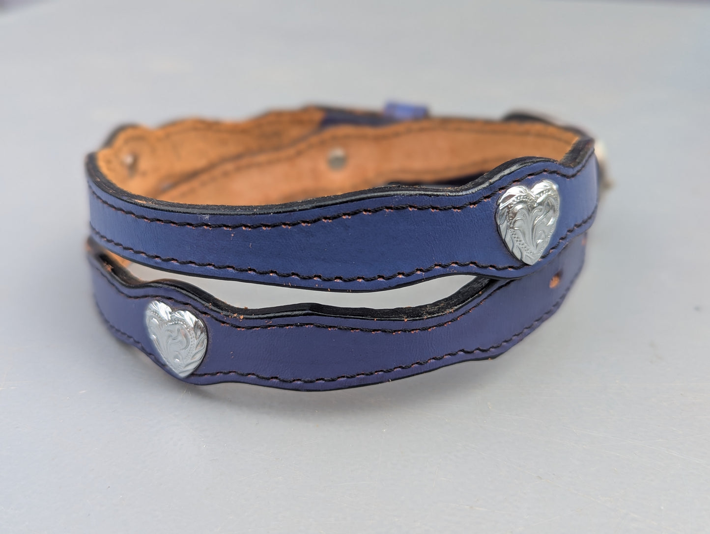 Vintage Circle Y Purple Leather Silver Heart Belt