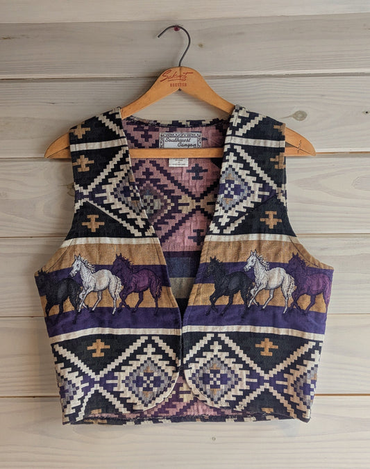 Southwest Canyon Vintage Vest Southwestern Tapestry Horse Print