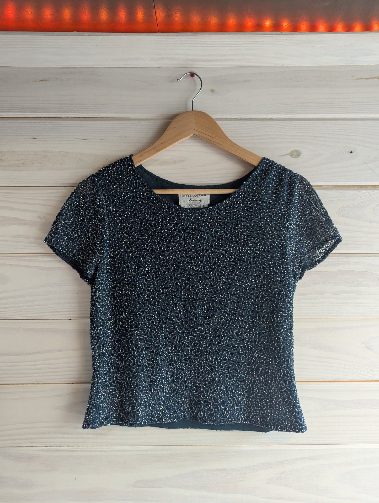 Vintage Papell Boutique Teal Beaded Blouse