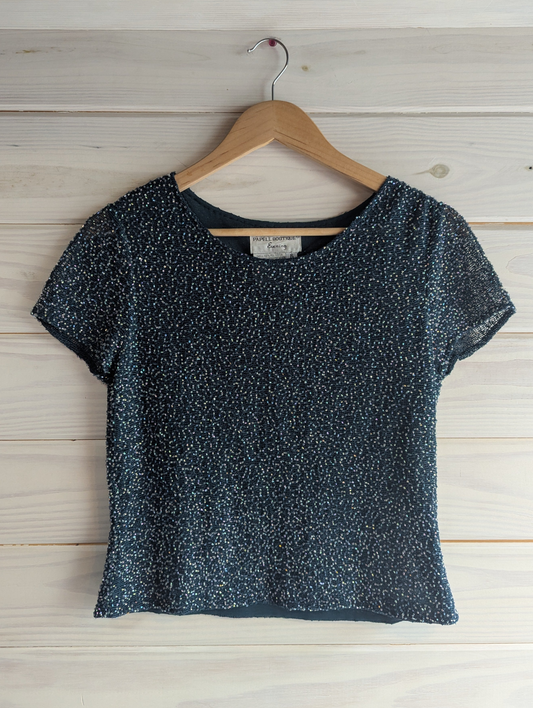 Vintage Papell Boutique Teal Beaded Blouse