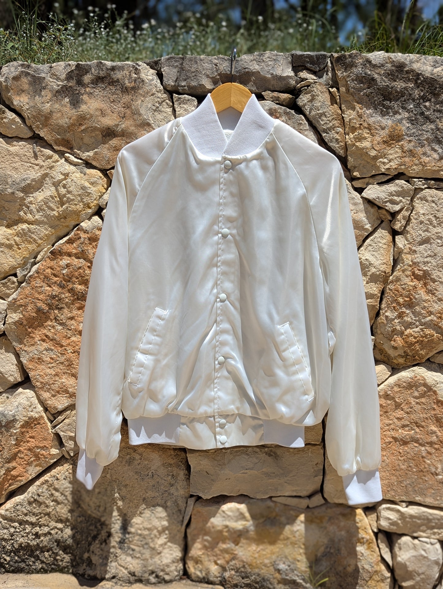 Vintage White Satin Bomber