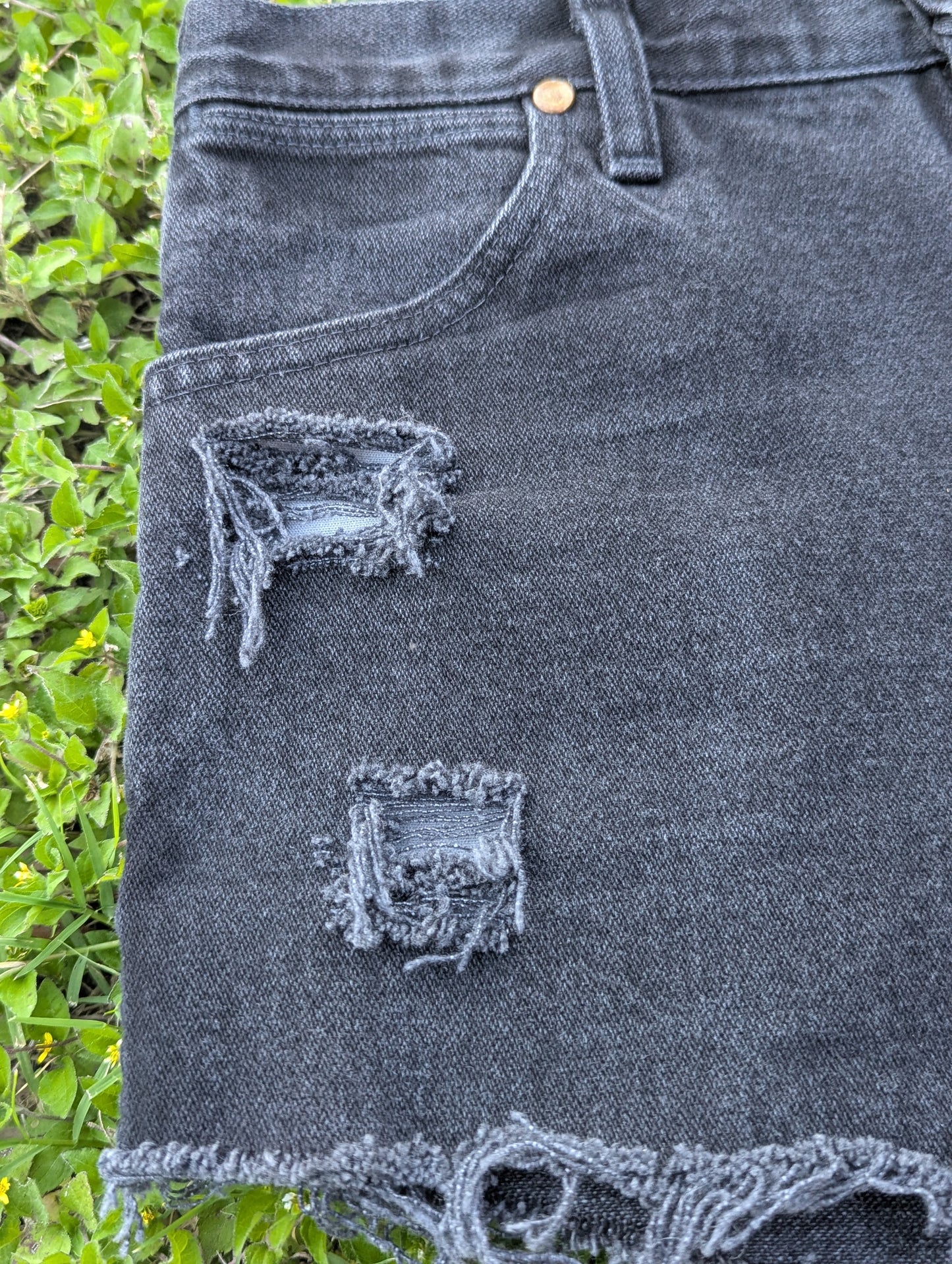 Wrangler High Waist Black Denim Cutoff Shorts