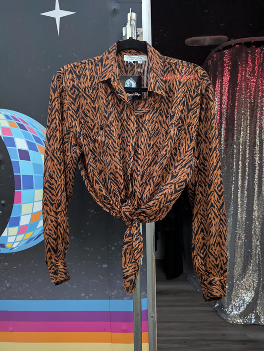 Laura & Jayne Collection Vintage Blouse Sheer Tiger Print Long Sleeve