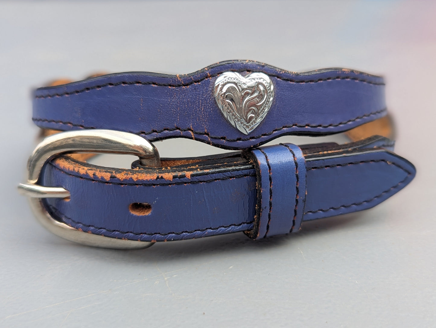 Vintage Circle Y Purple Leather Silver Heart Belt
