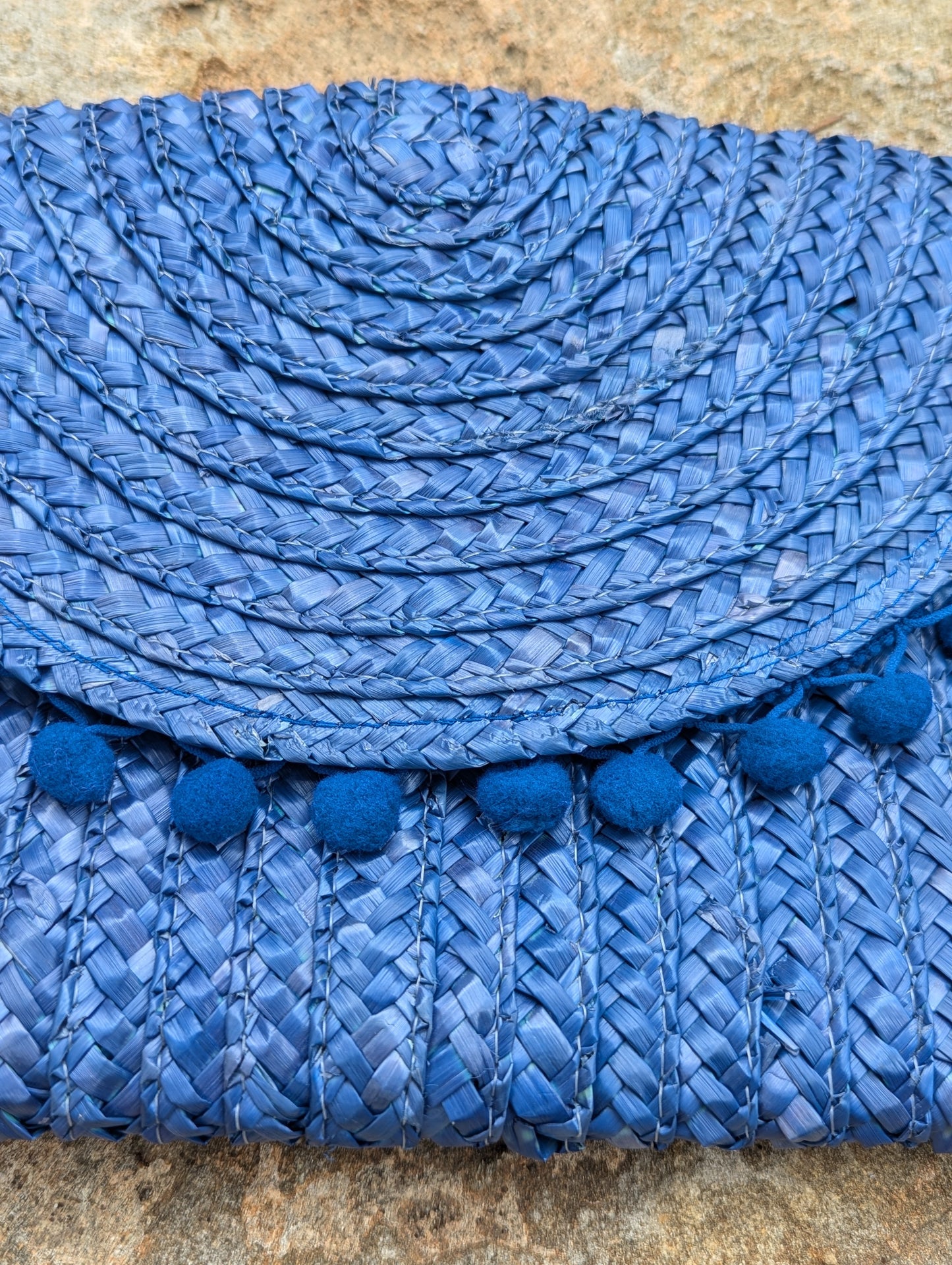 Blue Straw Purse With Gold Chain Strap