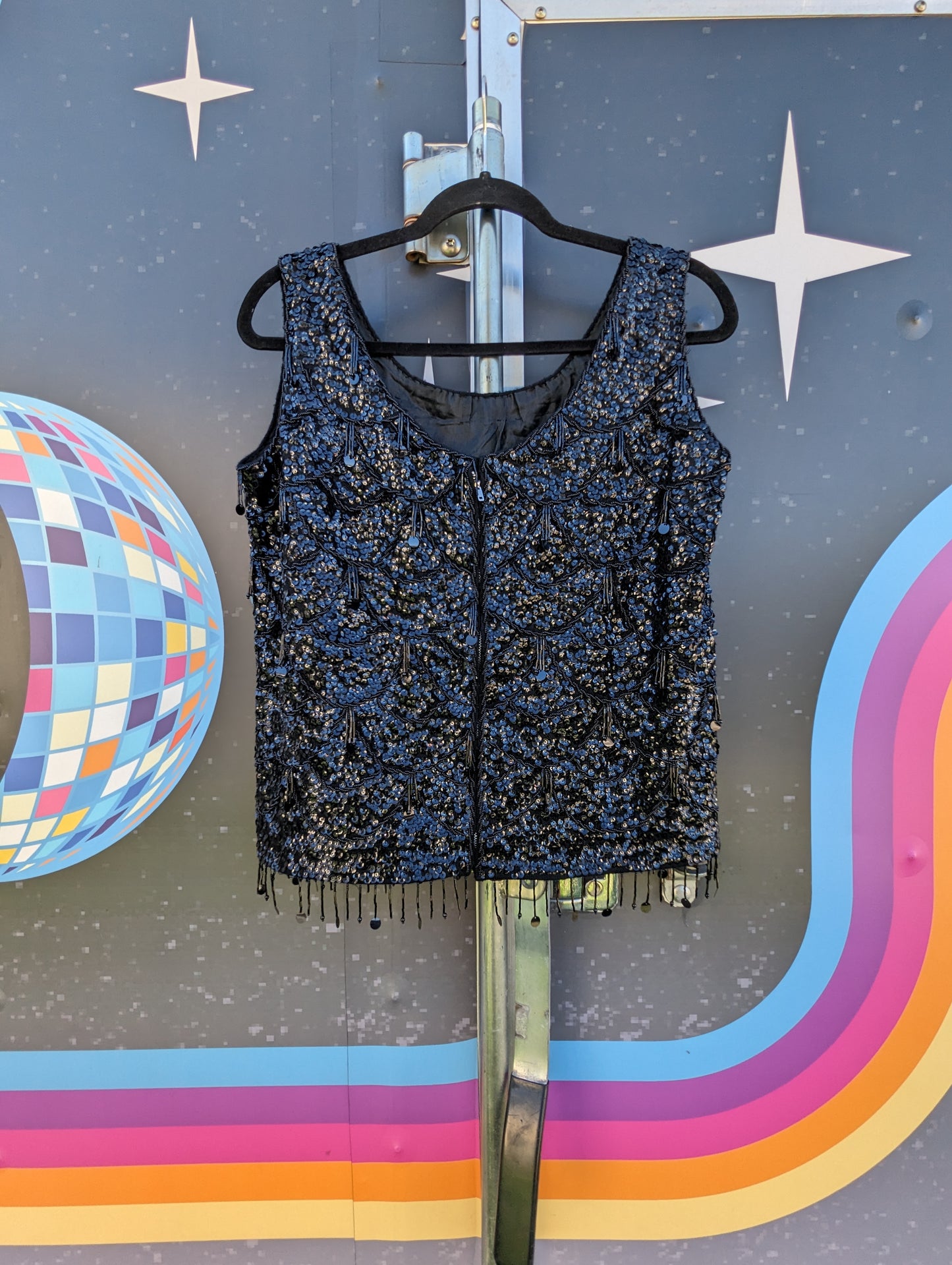 60's Sequin Beaded Fringe Party Top