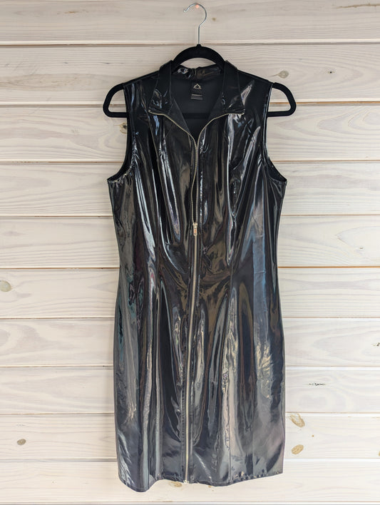 Top Melon Sleeveless Patent Leather Wet Look Dress