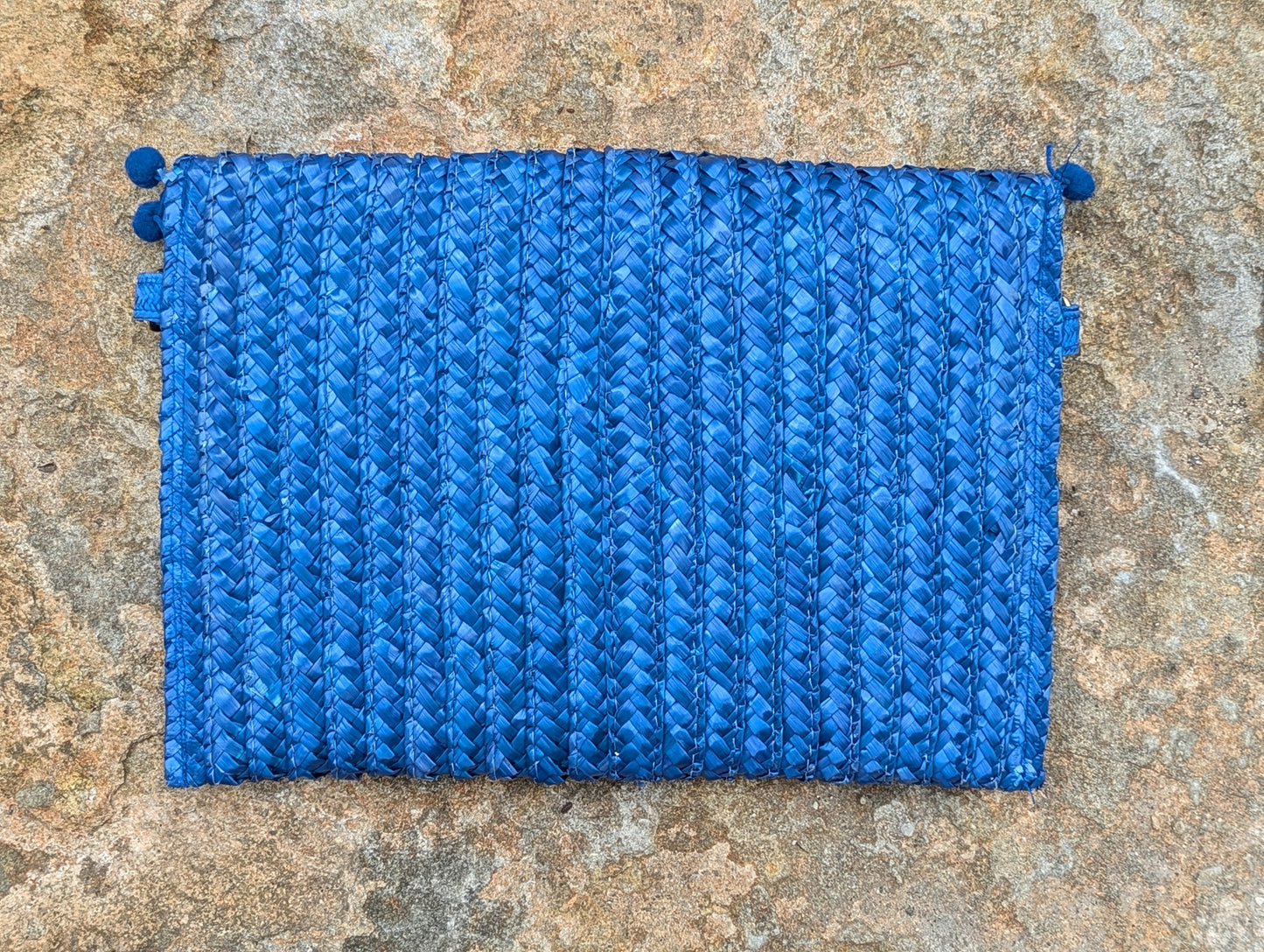 Blue Straw Purse With Gold Chain Strap