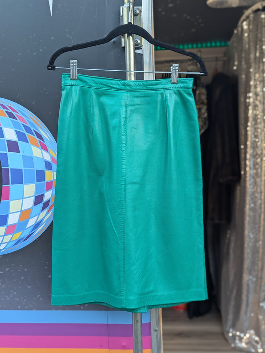 80's Bagatelle Teal Leather Skirt