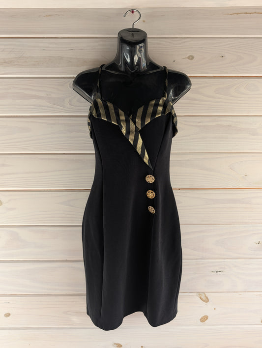 80's Betsey & Adam Black and Gold Mini Dress