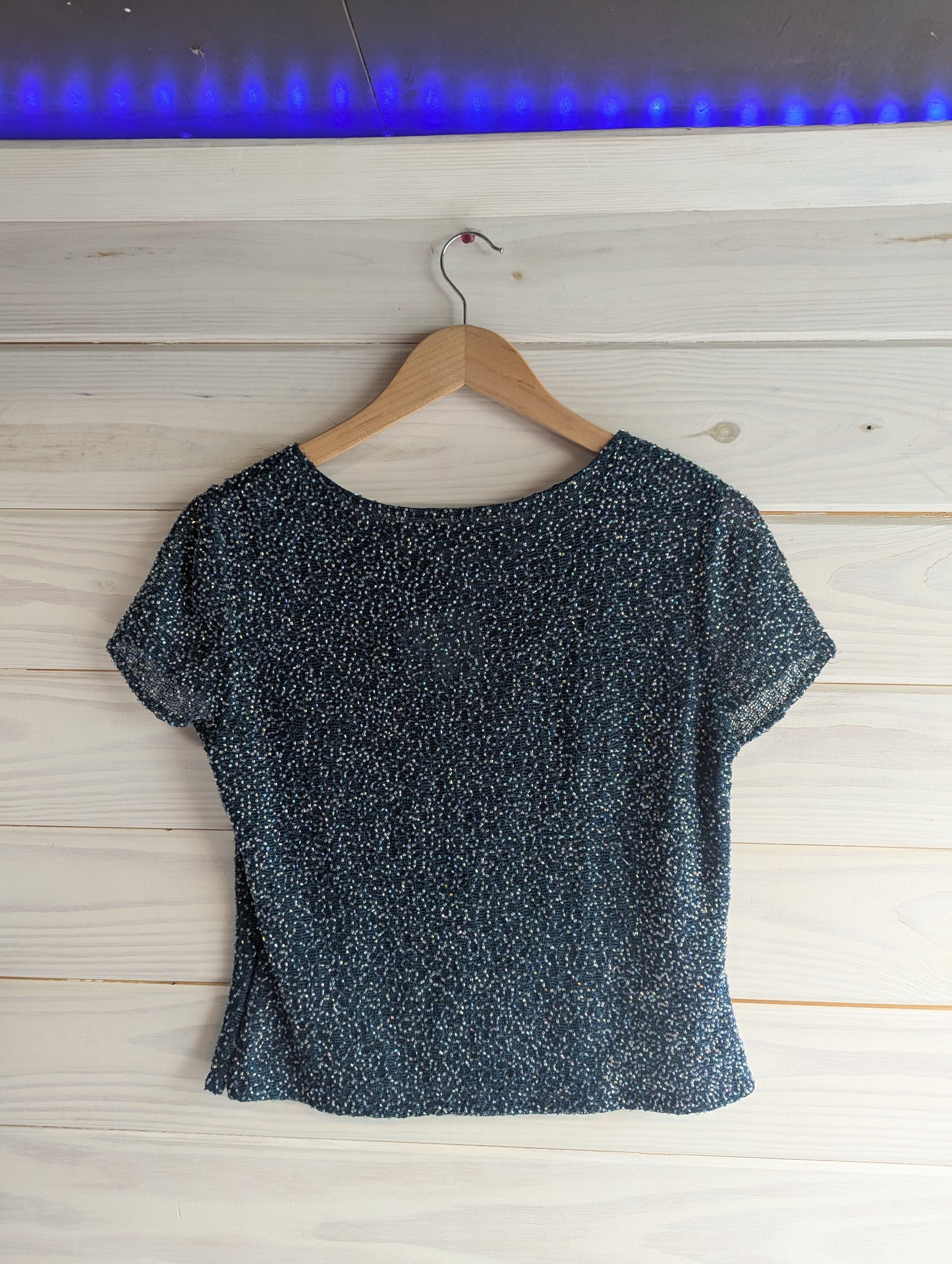Vintage Papell Boutique Teal Beaded Blouse