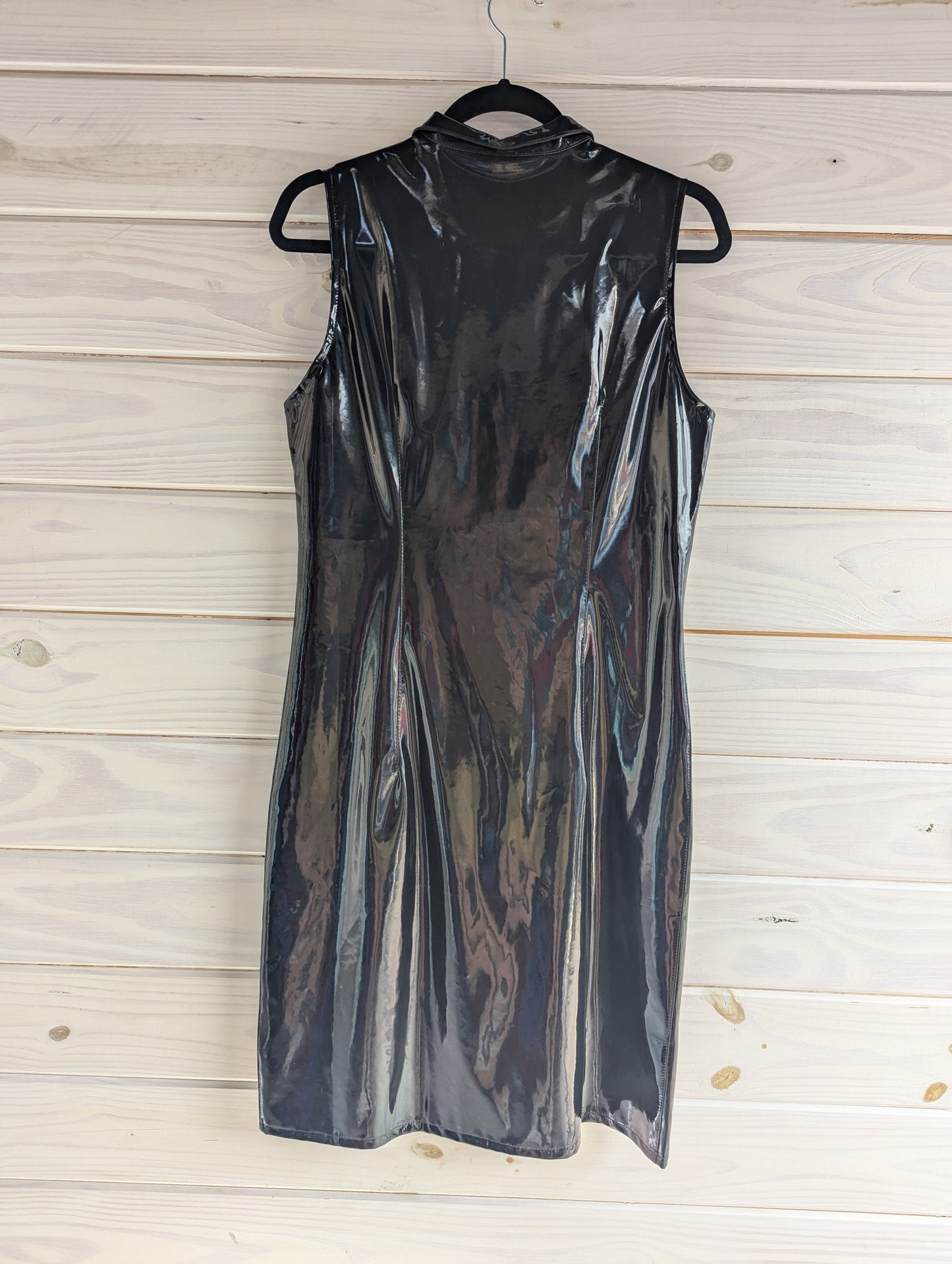 Top Melon Sleeveless Patent Leather Wet Look Dress