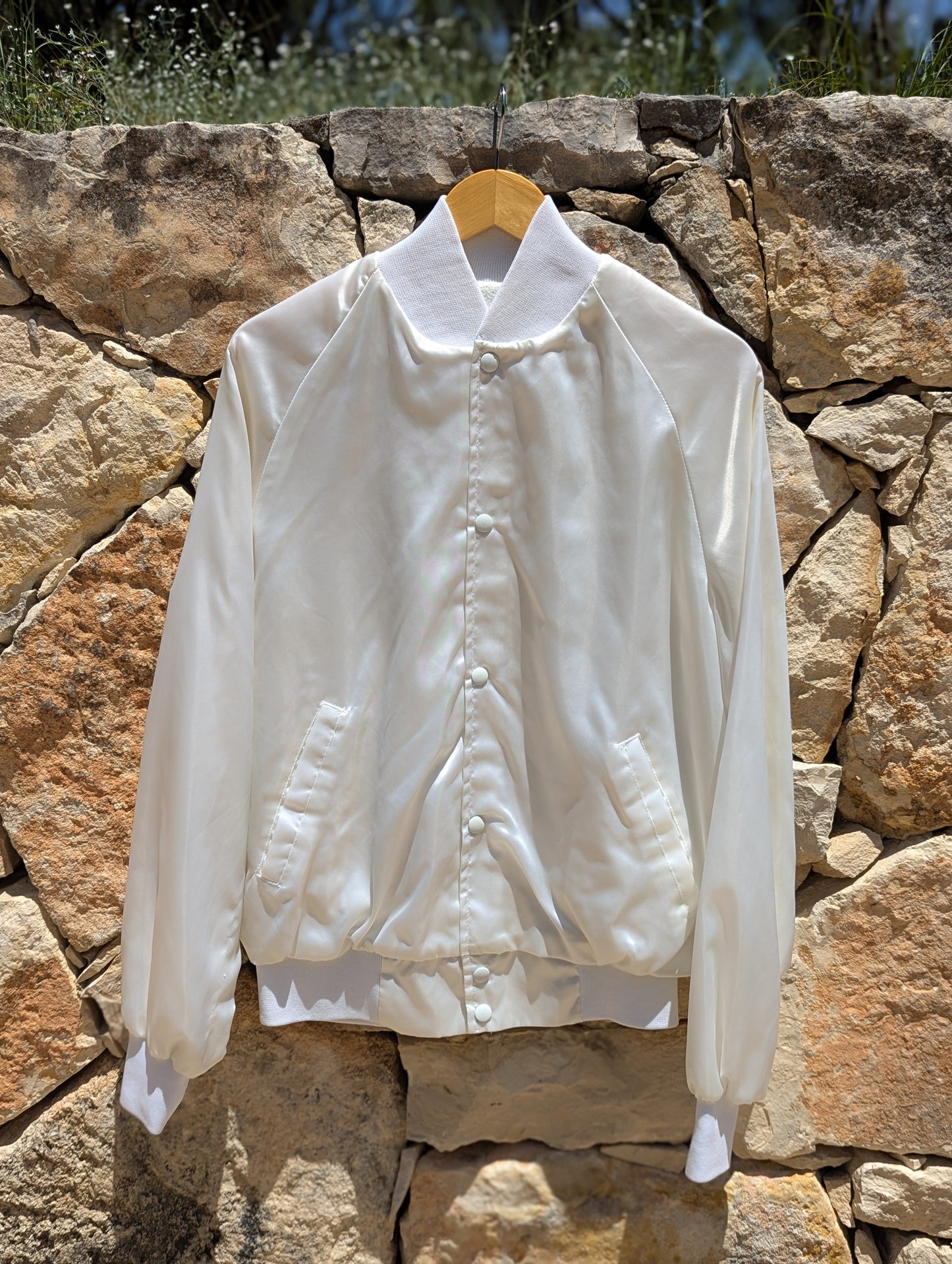 Vintage White Satin Bomber