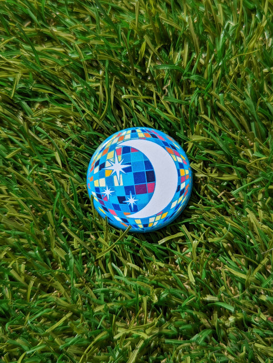 Disco Moon Button Pin 1.25"